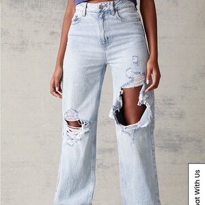 PacSun Light Blue Distressed Straight-Leg Jeans